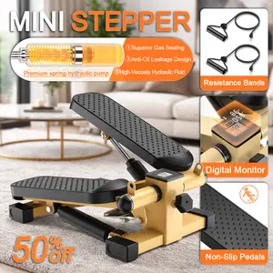 Mini Stepper with Resistance Bands & LCD Monitor Compact Home Workout Machine Portable Indoor Fitness Stepper Quiet Hydraulic Home Gym Equipment Space Saving Sturdy for Daily Exercise Easy Assembly Storage