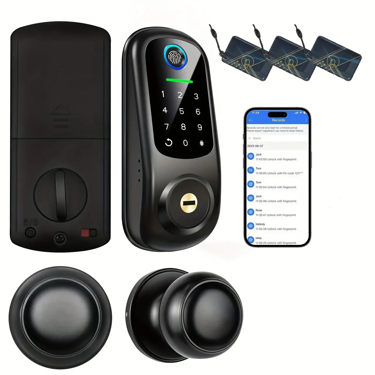 Fingerprint Door Lock, Keyless Entry Door Lock with Handle, Smart Front Door Lock Set Fingerprint Smart Deadbolt Electronic Digital Keypad Lock, Work with Alexa(Without Alexa), Black Home Security Modern Design