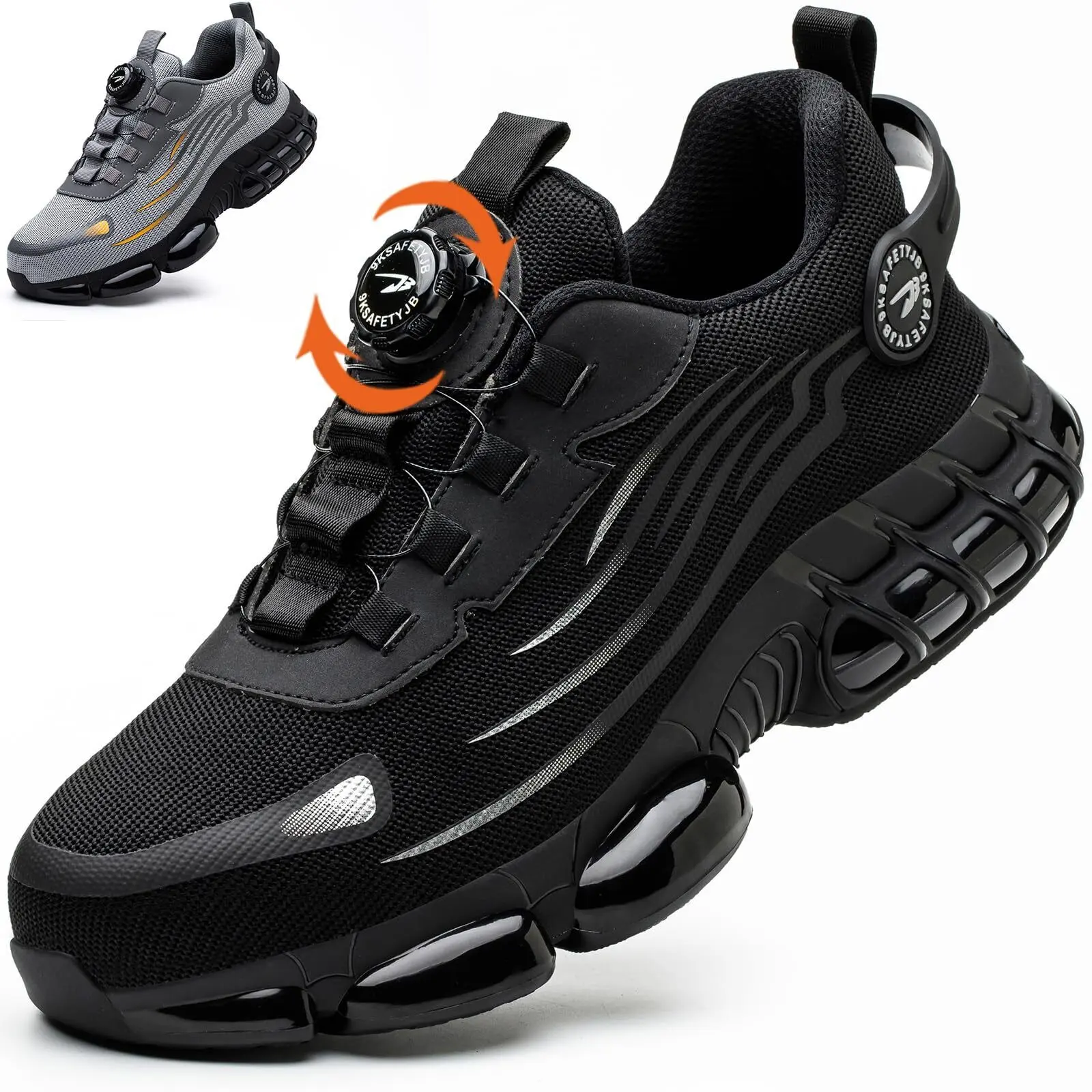 [Full shoe size]Unisex Anti-Smash Safety Shoes, Steel Toe Caps, Anti-Slip, Breathable,Industrial Construction Sports Rotatory Lace-Free Casual Hiking Shoes Footwear Boy Closed Comfort