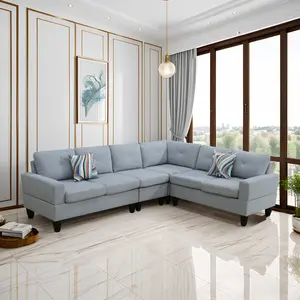 Modern Grey Calico 4-Piece Upholstered Sofa Set for Living Room Bedroom Apartment