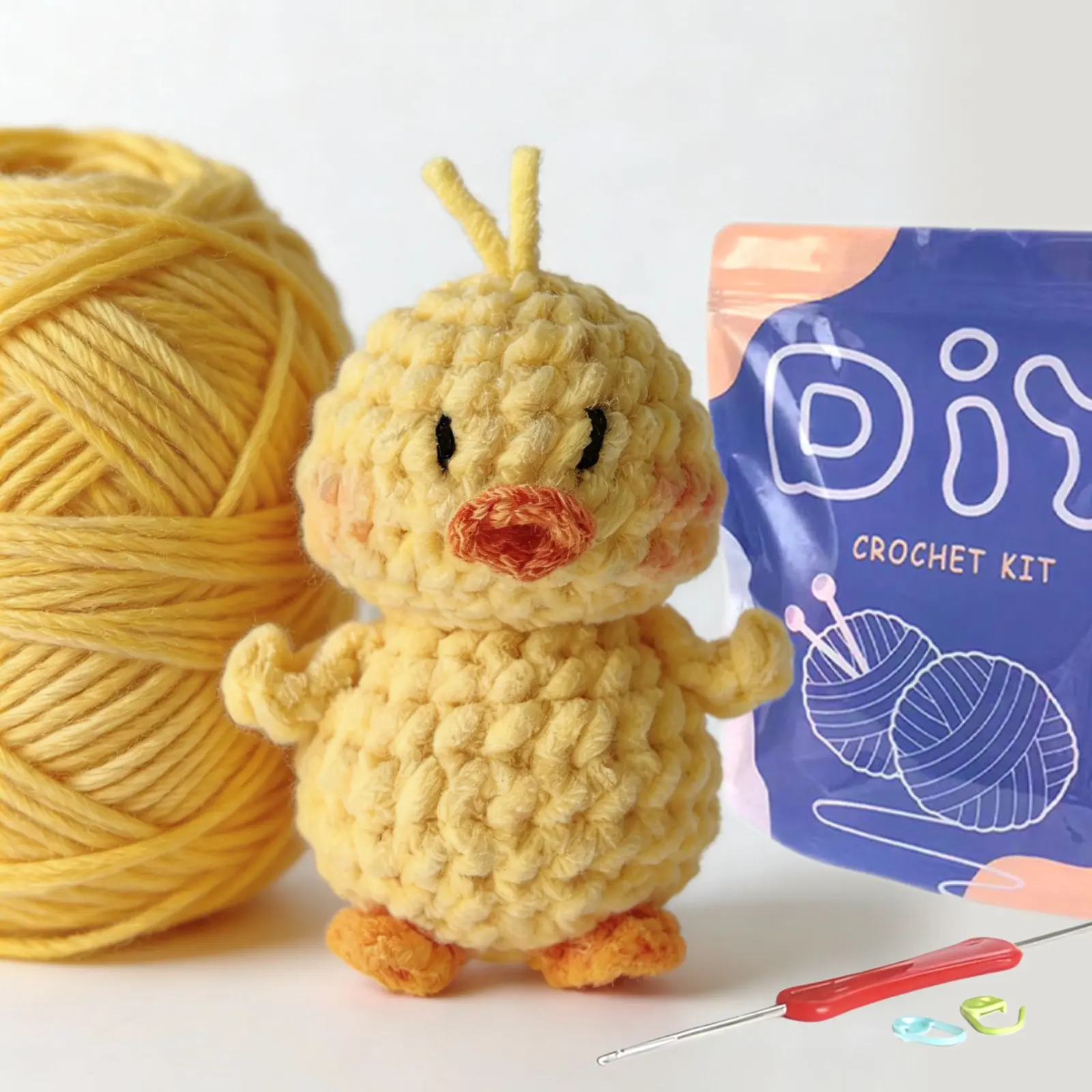 Duckling Crochet Material Package, Cute Crochet Stuffed Animal Kit for Beginners, Includes Yarn, Video Tutorials, Seam Markers and Instructions, Perfect Gift Idea for Birthdays, Handmade Crochet Duck