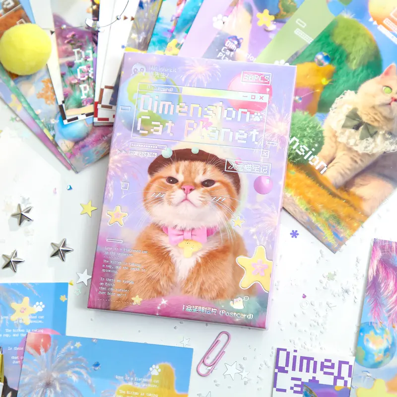 High-Quality Printing Pastel Color Whimsical Cat Card Set Pack - 30 Unique Designs Office Stationery for DIY Crafters, Personalized Journaling & Gifting