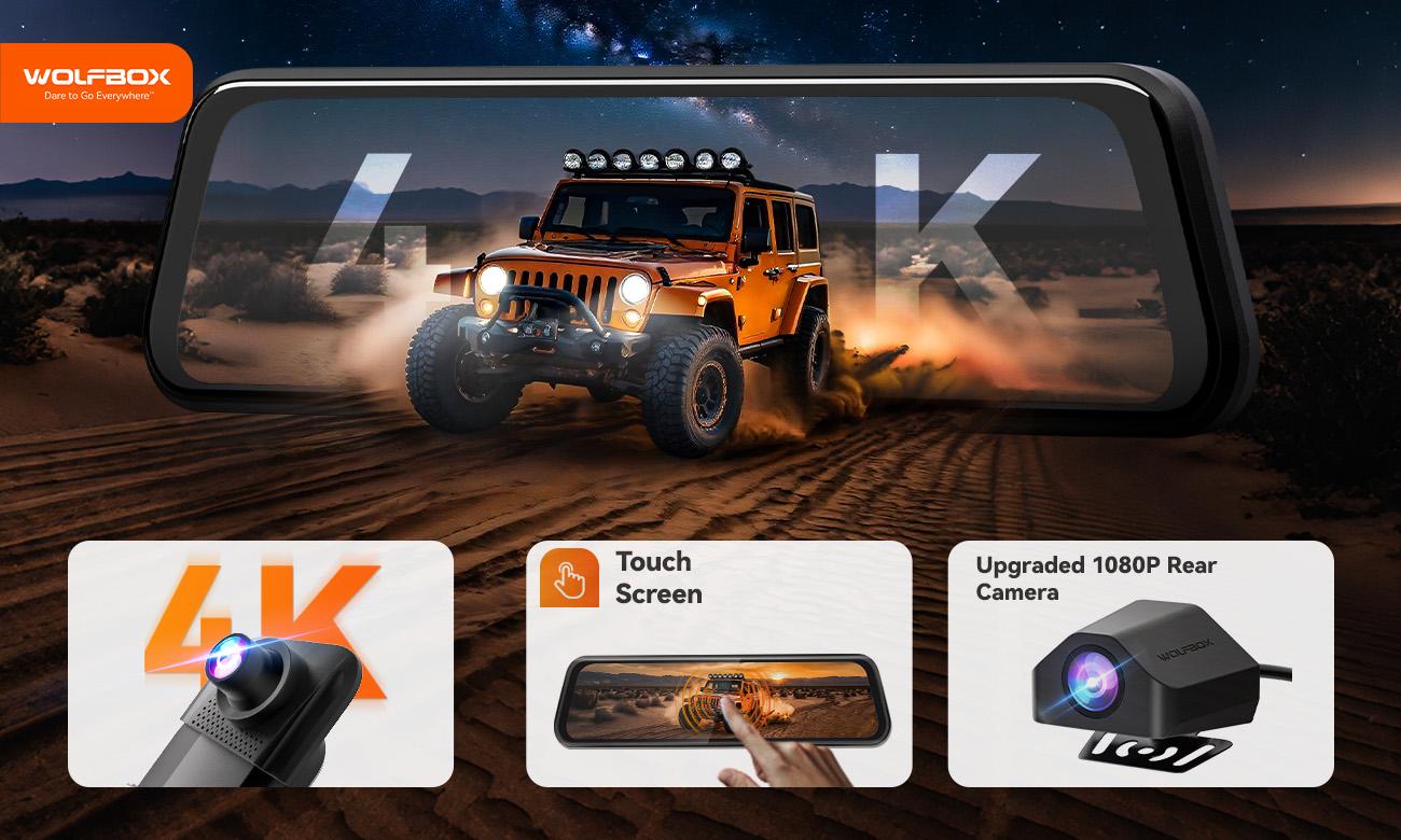 WolfBox M40lite 4K Mirror Dash Cam 10" Touch Screen Front & Rear Camera with 4K Resolution for Enhanced Driving Safety HolidayHaul Wifi Dashcam Wifi Dashcam