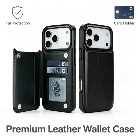 Premium Leather Card Wallet Phone Case for iPhone 12 13 14 15 16 17 18 Pro Max Plus, Card Holder Black/Brown/Pink/Purple/Wine Red