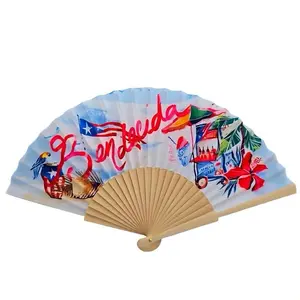 "Bendecida" Hand Fan - Puerto Rican Design with Conga Piragua Parrot Pava Poppy Elements in Durable Soft Plastic Case