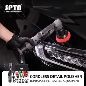 SPTA Cordless Mini Polisher 12V RO/DA 6-Speed Adjustment Car Polisher with 25mm 50mm 80mm Backing Plates for Polishing Sanding Cleaning