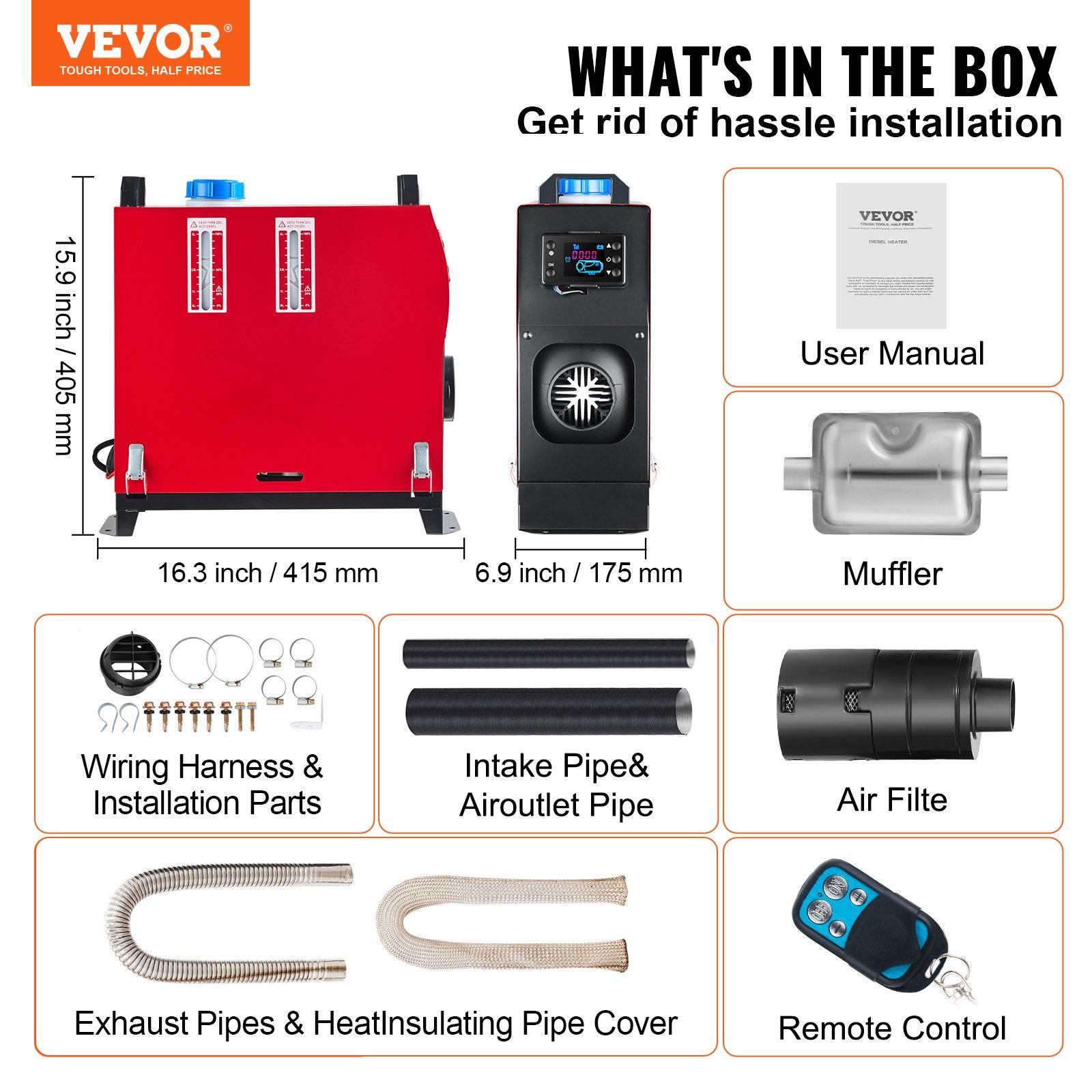 VEVOR Diesel Air Heater, TikTokShopBlackFriday, 2kw/5kw/8kw, With an adapter, without an adapter,Portable Parking Heater Fast Heating Low Noise, Diesel Heater for Truck RV Trailer Camper Van Boat and Indoors