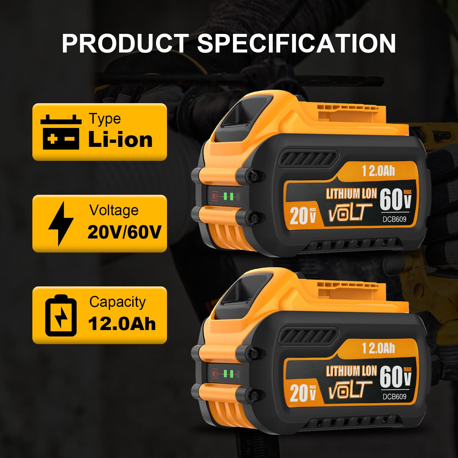 High Capacity 12Ah Replacement for Dewalt 20V 60V Max Battery 1/2/4 Pack, Compatible with DCB606 DCB609 DCB612, Compatible with DeWalt 20V 60V Cordless Power Tools outdoorfun