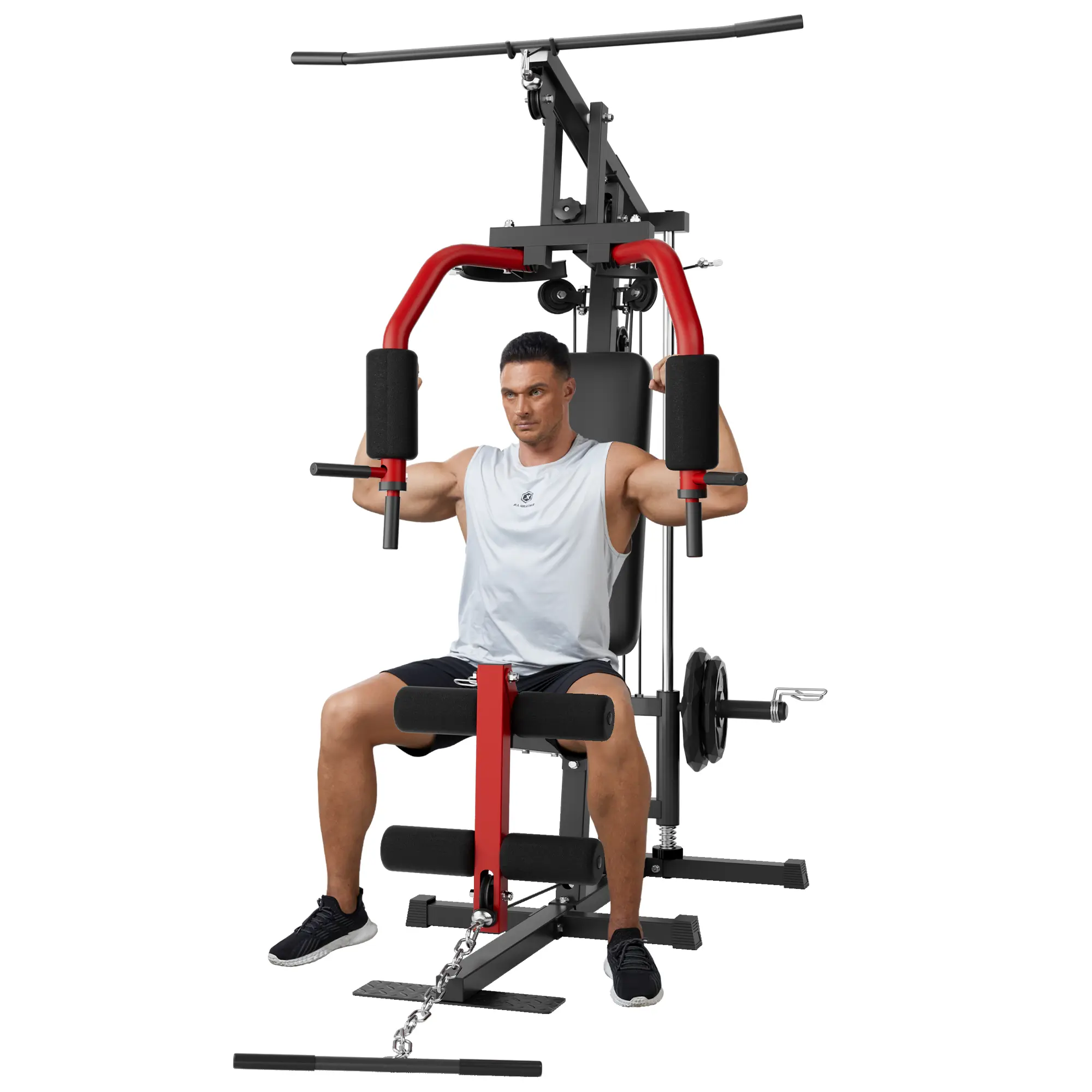 5-in-1 Home Gym Station with Lat Pulldown & Chest Press, Heavy Duty Weight Machine for Strength Training, Multi-Functional Leg Extension & Seated Row System, Space-Saving Workout Equipment for Garage Gym, Supports 300 lbs, 1" & 2" Plate Compatible