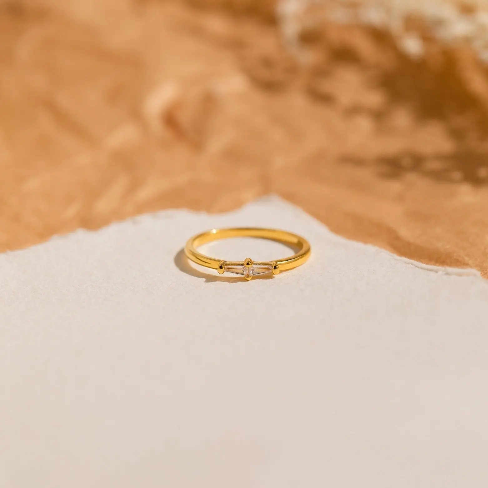 Eleanor Baguette Diamond Ring by Caitlyn Minimalist - Dainty Gold Stacking Ring - Minimalist Engagement Ring - Crystal Jewelry - Gift for Her