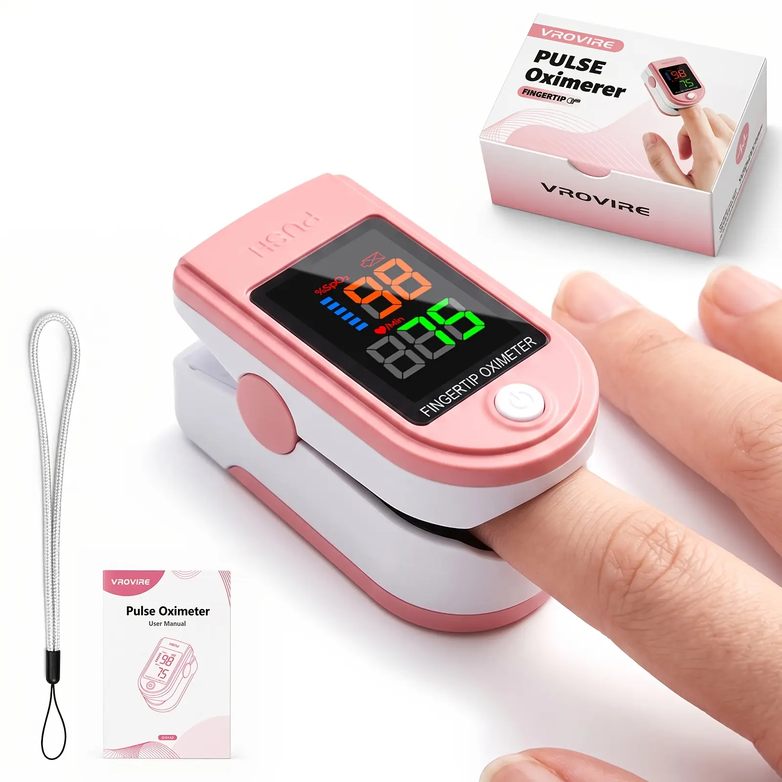 Pink Portable Finger Clip Health Monitor, Lightweight LED Screen Device with 1-Button Operation, Dual-Direction Display for Home Use