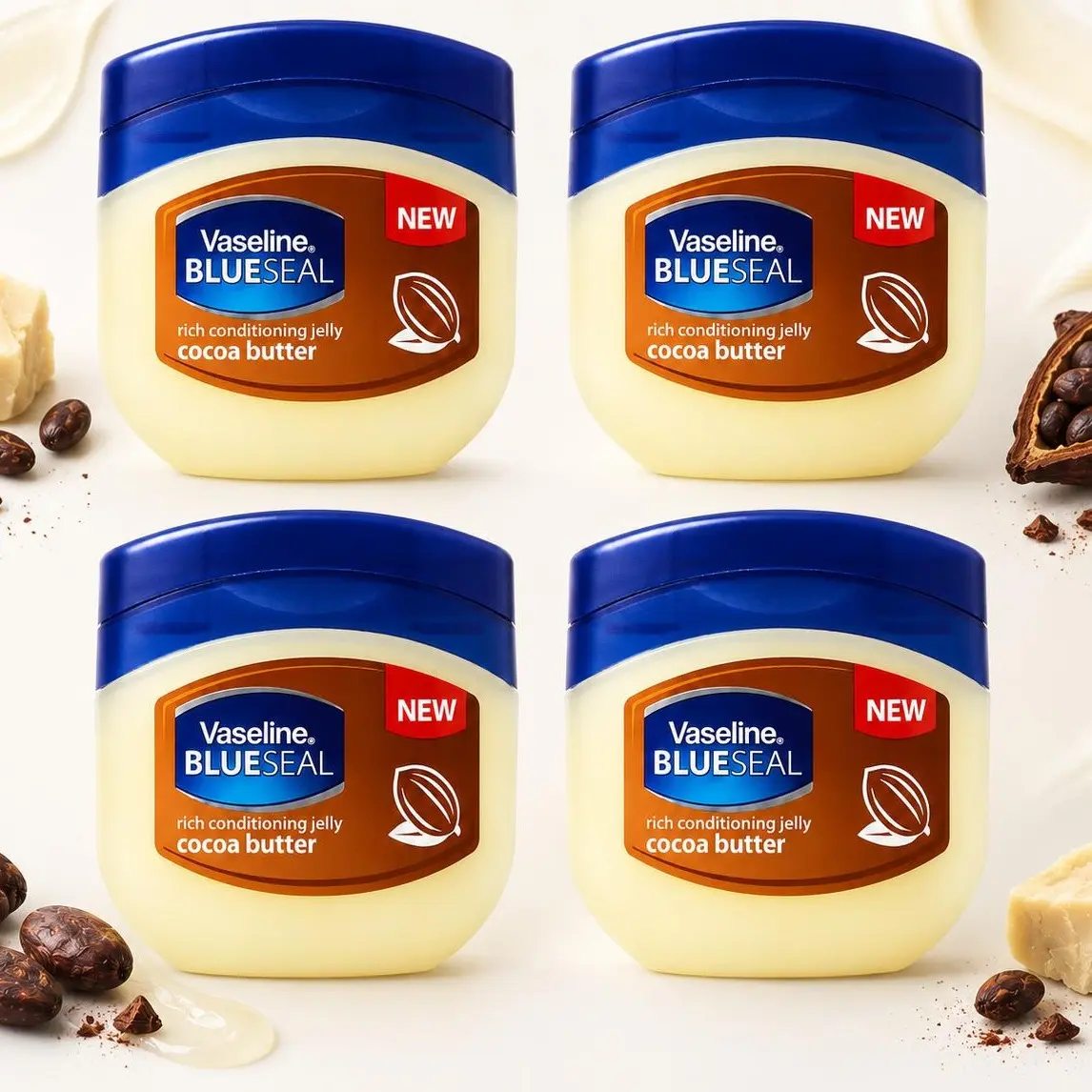 Vaseline Blue Seal Cocoa Butter Petroleum Jelly, Rich Conditioning Moisturizer for All Skin Types, Smooth Touch Body Cream, 50mL/1.7oz Multipack, Moisturizing, Beauty Products, Deep Moisture, Body Care Routine, Smooth Touch Body Lotions & Creams