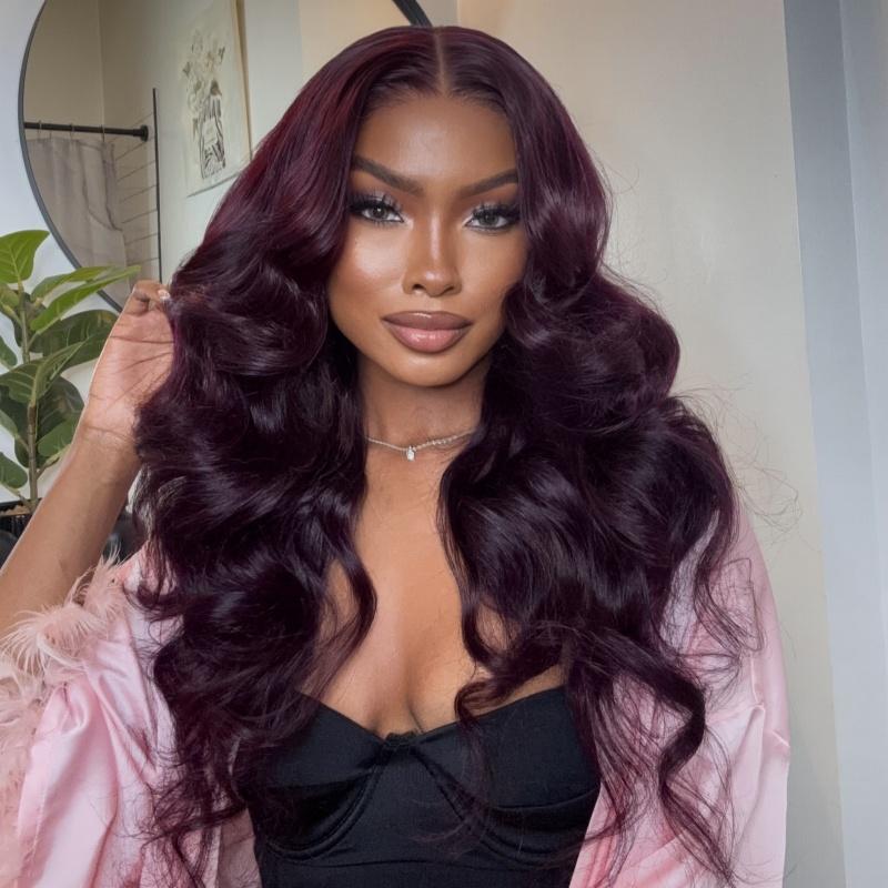 UNice Glueless Black Cherry Layered Straight Wig with Drawstring Pre-cut 7x5/13x4 HD Lace Frontal Human Hair Wigs with Invisible Knots Beginners Friendly summerwins