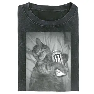 WACKY CAT T-SHIRT, Sleepy Cat Shirt – Tired Cat Graphic Tee – Funny Black White Cat Shirt – Vintage Unisex Cat Lover Tee – Chaos Cat Aesthetic