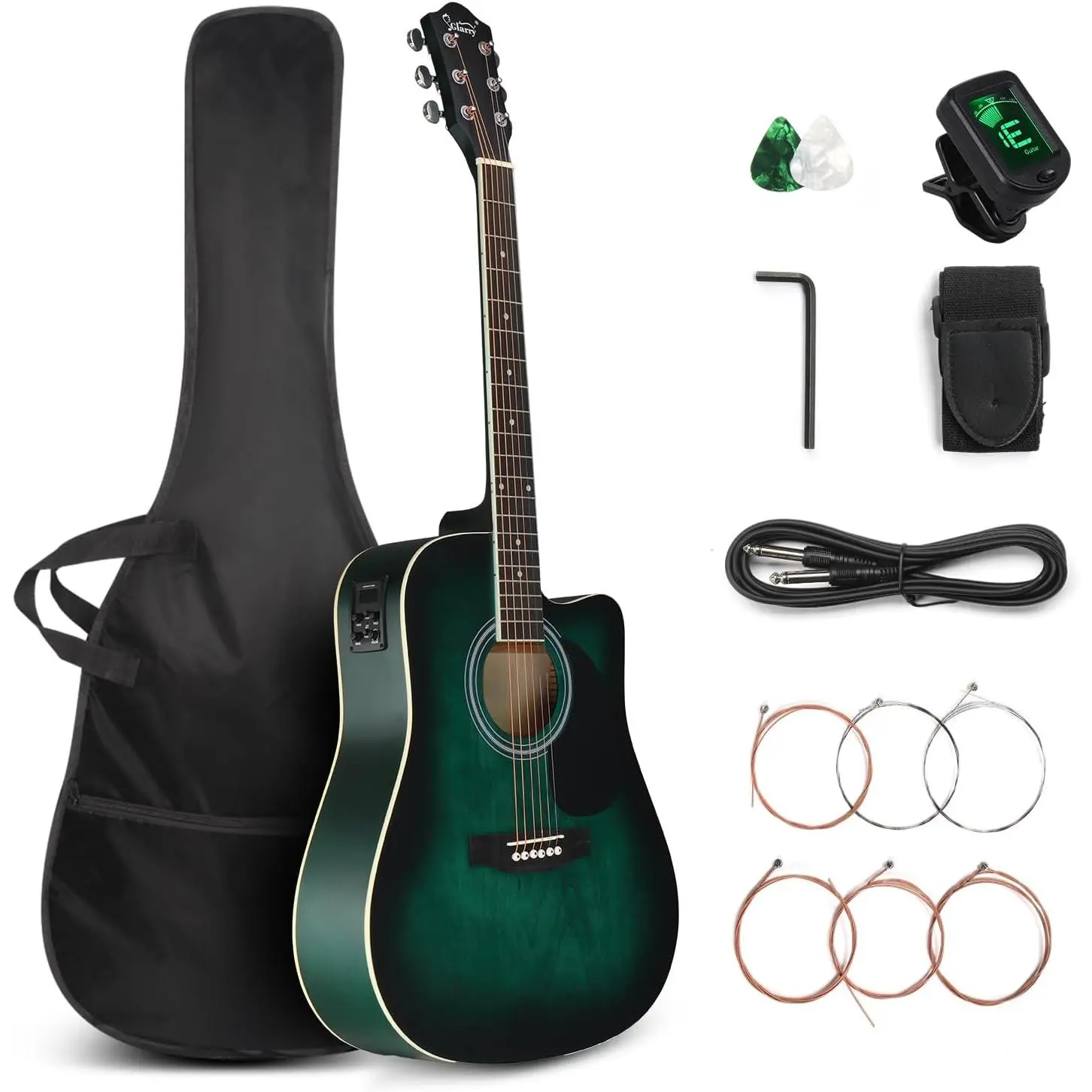 GLARRY 41-Inch Full Size 6-String Matte Black Cutaway Electro-Acoustic Guitar Beginner Kit - Basswood Body, 4-Band EQ, 9V Inbuilt Tuner, Finger Guard, Guitar Bag, Strap, Picks, Strings & Accessories, Gift Ideas for Music Lovers, Birthday Gifts For Him, La