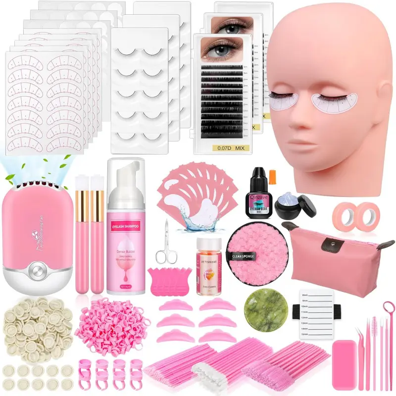 Lashes Kit for Eyelash Extension Beginners 470PCS Professional Lash Mannequin Head Practice Kit with Everything Lash Glue Lash Shampoo Lash Fan, Lash Extension Supplies for Practice, Cosmetic, Mannequin Heads