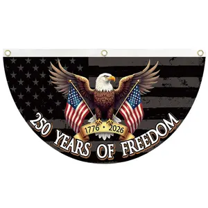 USA 250th Anniversary Patriotic Bunting Flag, 1776-2026 American Half Round Porch Banner, 250 Years of Freedom Eagle Flag, Independence Day 4th of July Fence Porch Patriotic Decor
