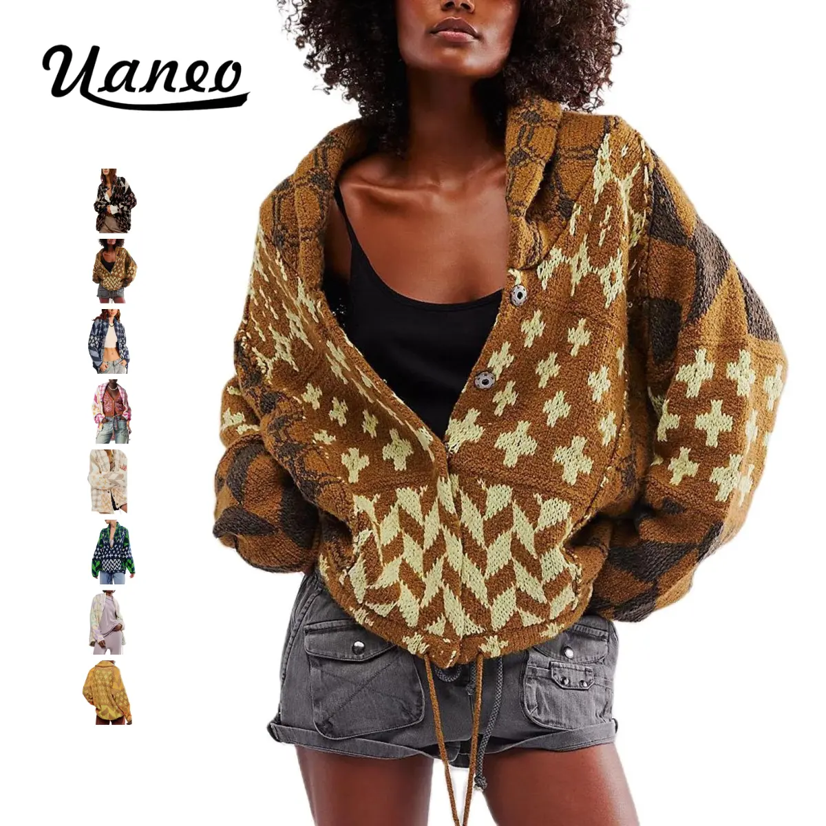 UANEO Womens Cardigan Sweaters  Button Down Shawl Collar Oversized Sweater Coats Y2k Print Cardigans Fall Fashion #TikTokShopBlackFriday