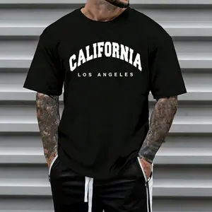 Classic Los Angeles California graphic T-shirt for men, 100% pure cotton loose street-style short sleeve, trendy West Coast casual top, bestselling preppy fashion style.