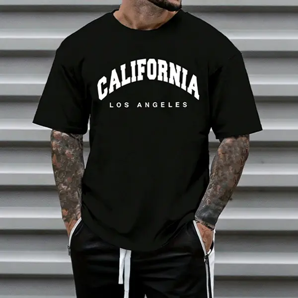 Classic Los Angeles California graphic T-shirt for men, 100% pure cotton loose street-style short sleeve, trendy West Coast casual top, bestselling preppy fashion style. tiktokshopspringglowup