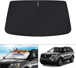 Canvcle Custom Fit Sunshade for Ford Explorer SUV 2011-2024 Double Thickness 240T Reflective Fabric Foldable Sun Visor Protector Blocks 99% UV Rays Silver Black