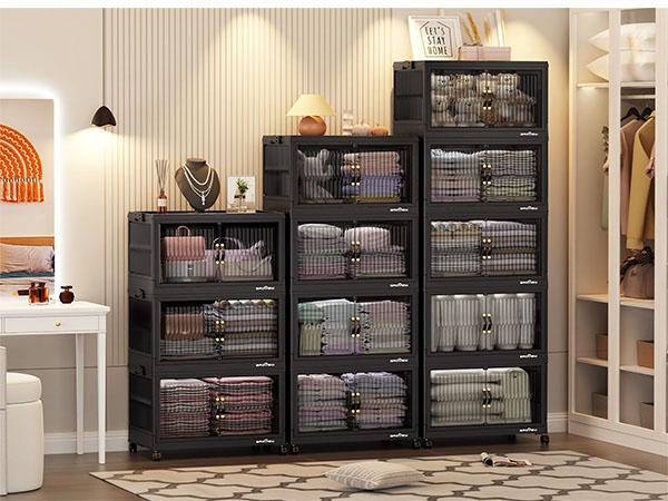 Broview Storage Bins with Lid, Stackable Storage Bins with Lids,Extra Large Closet Organizer Collapsible Drawer Boxes with Wheels, Folding Plastic Cabinet Containers for Home Kitchen Room Organization