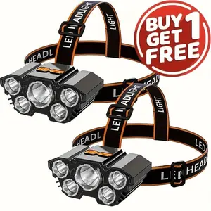 Super Bright 5 LED Headlamp, USB Rechargeable IPX4 Waterproof Headlight with 45° Adjustable Angle, Lightweight Hands-Free Head Lamp for Camping, Hiking, Fishing, Running, Working, Repair & Emergency