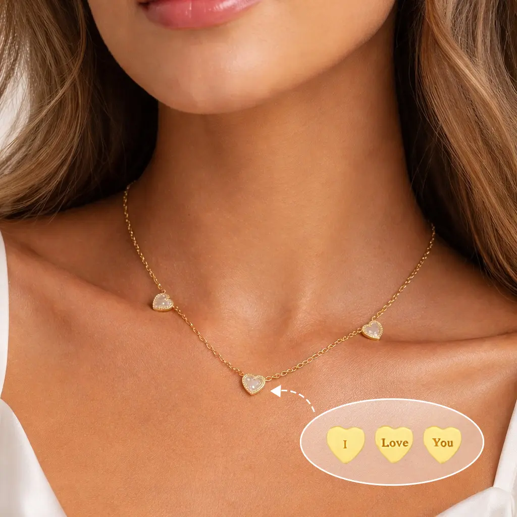 Valentines Day Gifts Golden 8mm Lace Shell Heart Elegant Necklace For Women With “I Love You” Engraved on the Back The Ultimate Valentine's Day Gift