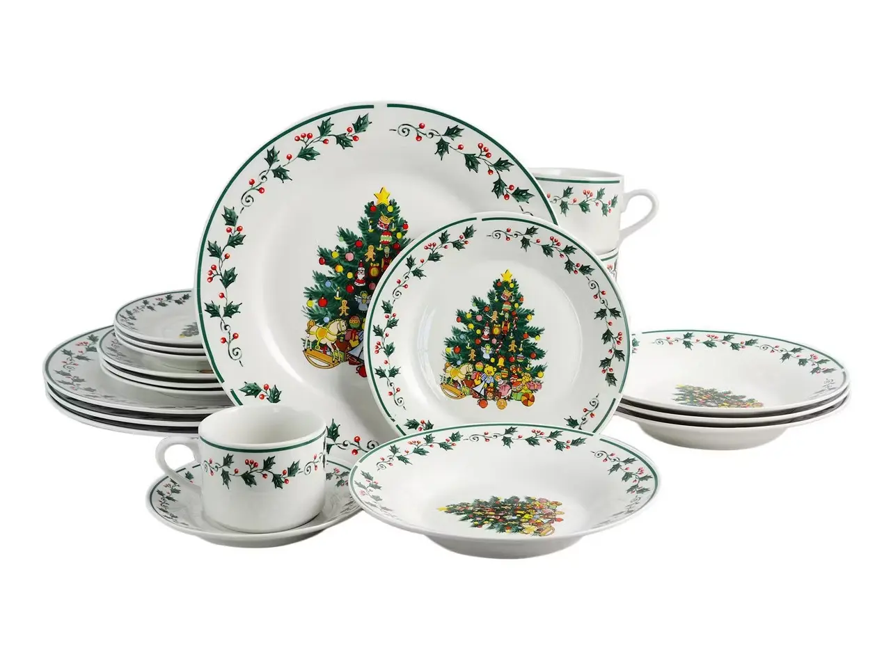 GIBSON 20-Piece Christmas Tree Trimming Dinnerware Set (108171.2)
