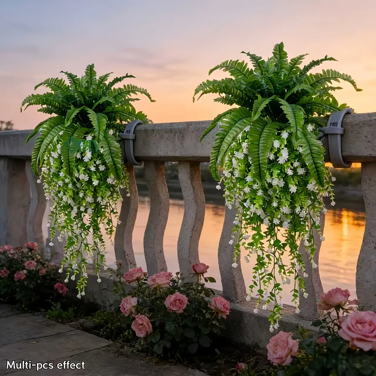 4-Piece Nature Wall Greens Decorative Artificial Plants Set - Faux Boston Fern, Faux Camellia Flowers Hanging Plants with Farmhouse Look, Hang-and-Done Design for Front Porch, Wall, Flower Design Decorations, Realistic fall Decorative Flowers