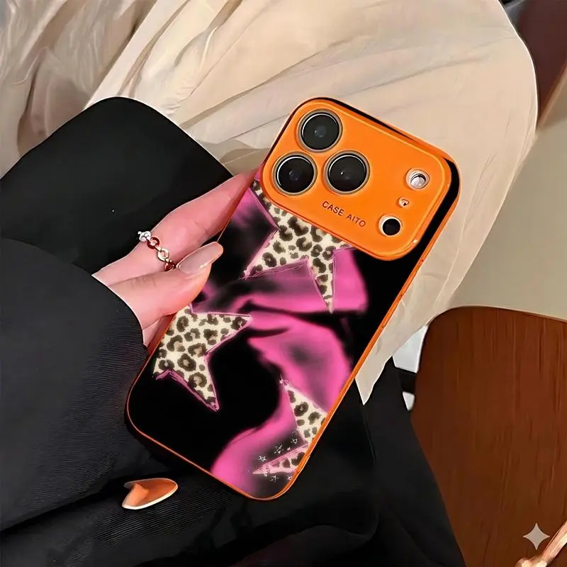 Leopard print star fluid gradient pattern phone case. Suitable for iPhone 17 Pro Max, 16 Pro Max, 15 Pro Max, and 14 Pro Max. Includes lens protection. Also suitable for iPhone 15, 14, 13, and 12. Made of skin-friendly TPU material.