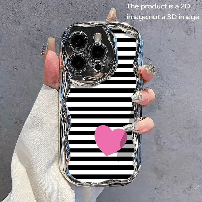 Trendy Smartphone Casing - Stylish 2D Black & White Stripe, Pink Heart, Unique Wave Pattern Phone Accessories for iPhone 11-17, X, XS, Pro, Plus, Pro Max (Fits Handheld Devices)