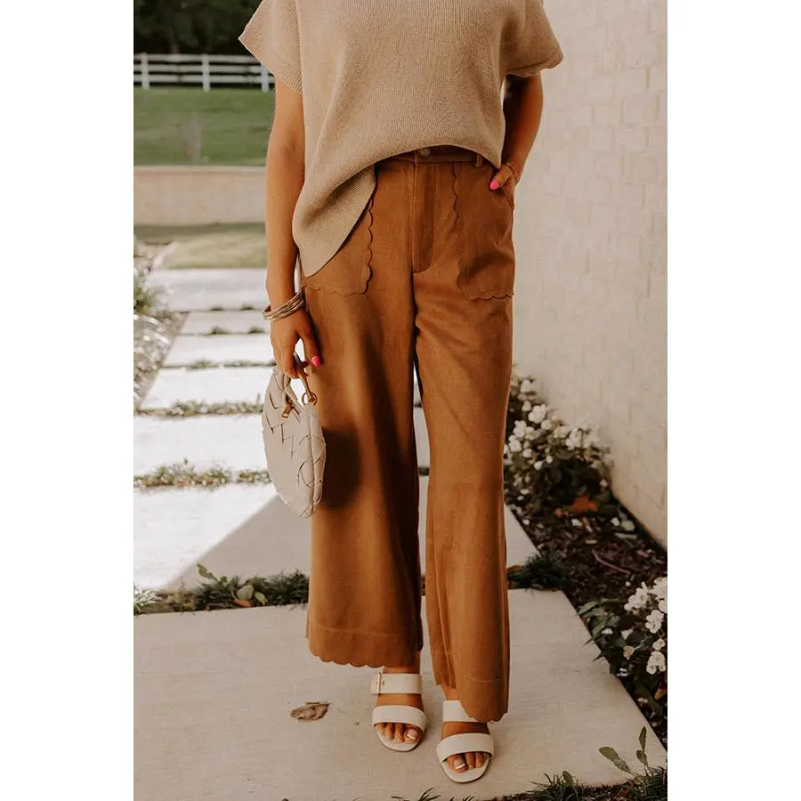 The Karissa High Waist Faux Suede Pants in Camel