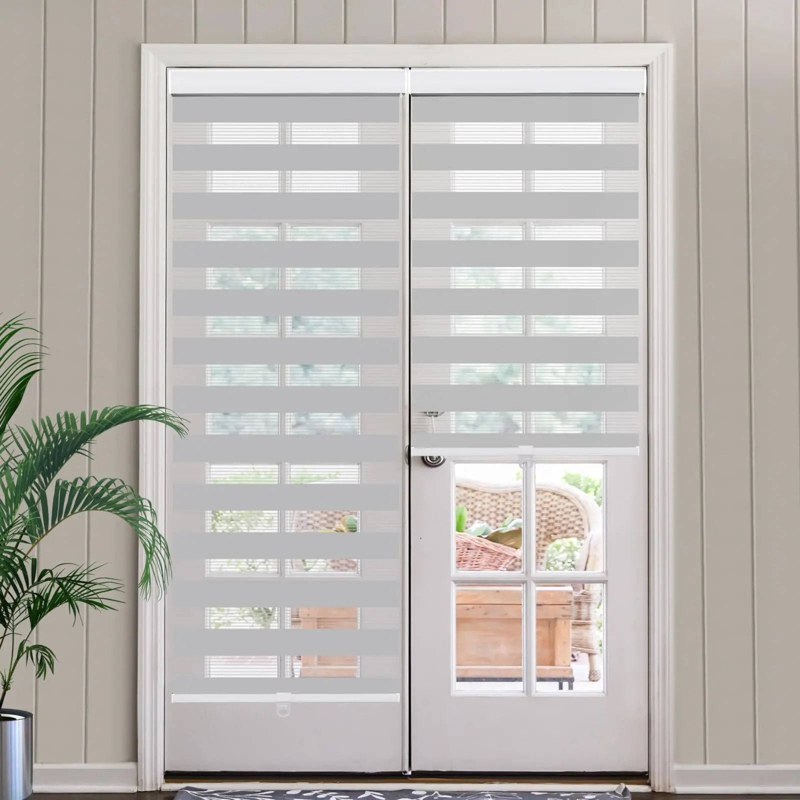 SEEYE Cordless Zebra Blinds for Window 18 - 72" W x 90" H, French Door Blinds Free-Stop Roller Window Shades with Valance, Light Filtering Window Treatment Sheer Blinds & Shades Easy to Install, Gray