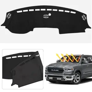 Canvle 2019-2026 Dodge Ram 1500 2500 3500 Dash Mat Cover Custom Fit Flannel Sunshade UV Protector Anti Glare Nonslip Dashboard Accessories Black