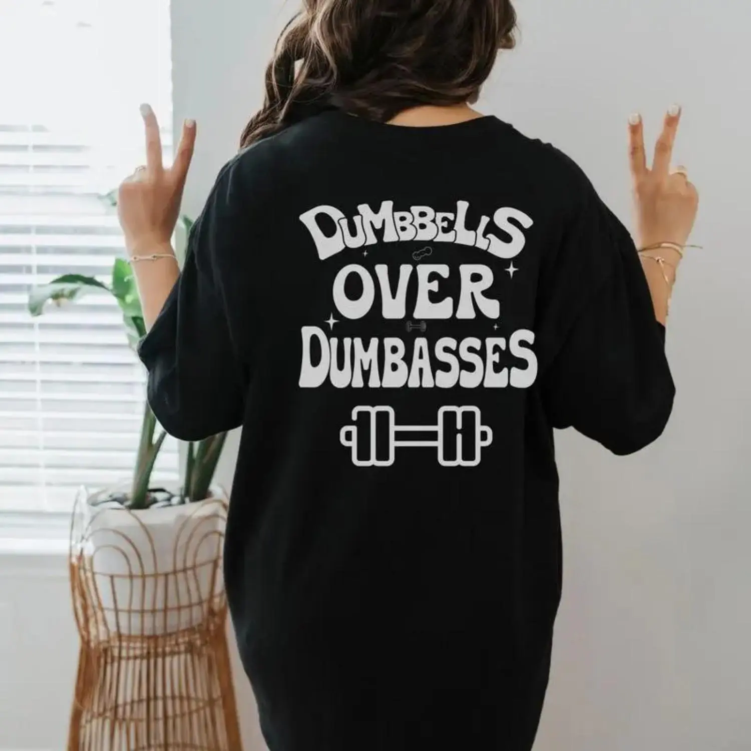Women's Cotton Crew Neck Short Sleeves Fitted Retro T-Shirt - Dumbbells Over Dumbasses Design, Muscle Mommy Weight Lifting Powerlifting Gift