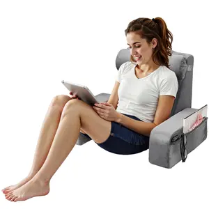 【FathersDayGift】VEVOR Reading Pillow,  , Backrest Support Pillow with Arm and 3 Pockets, Large Size Bed Pillow with Removable Headrest & 25D Sponge, Handle for Easy Carrying, for Reading, Gaming, Resting, Working, Grey