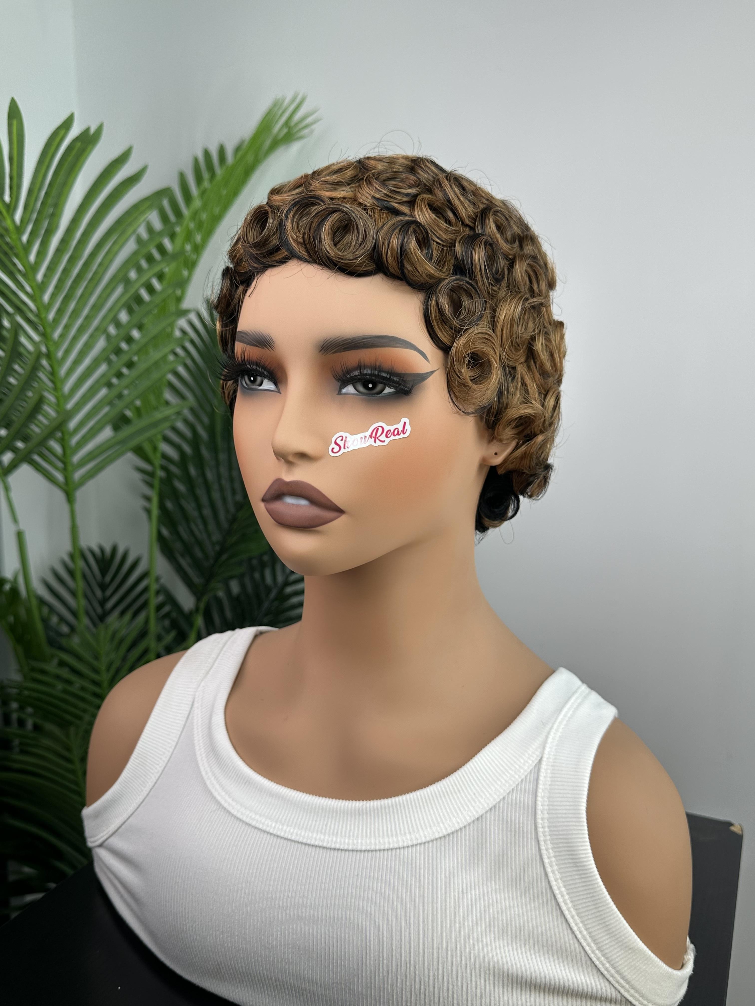 ShowRealHair Wig 025 Pixie Cut Wig for Black Women Short Bomb Curly Wigs Brazilian Virgin Human Hair Short Pixie Cut Layered Wig SpringStatements