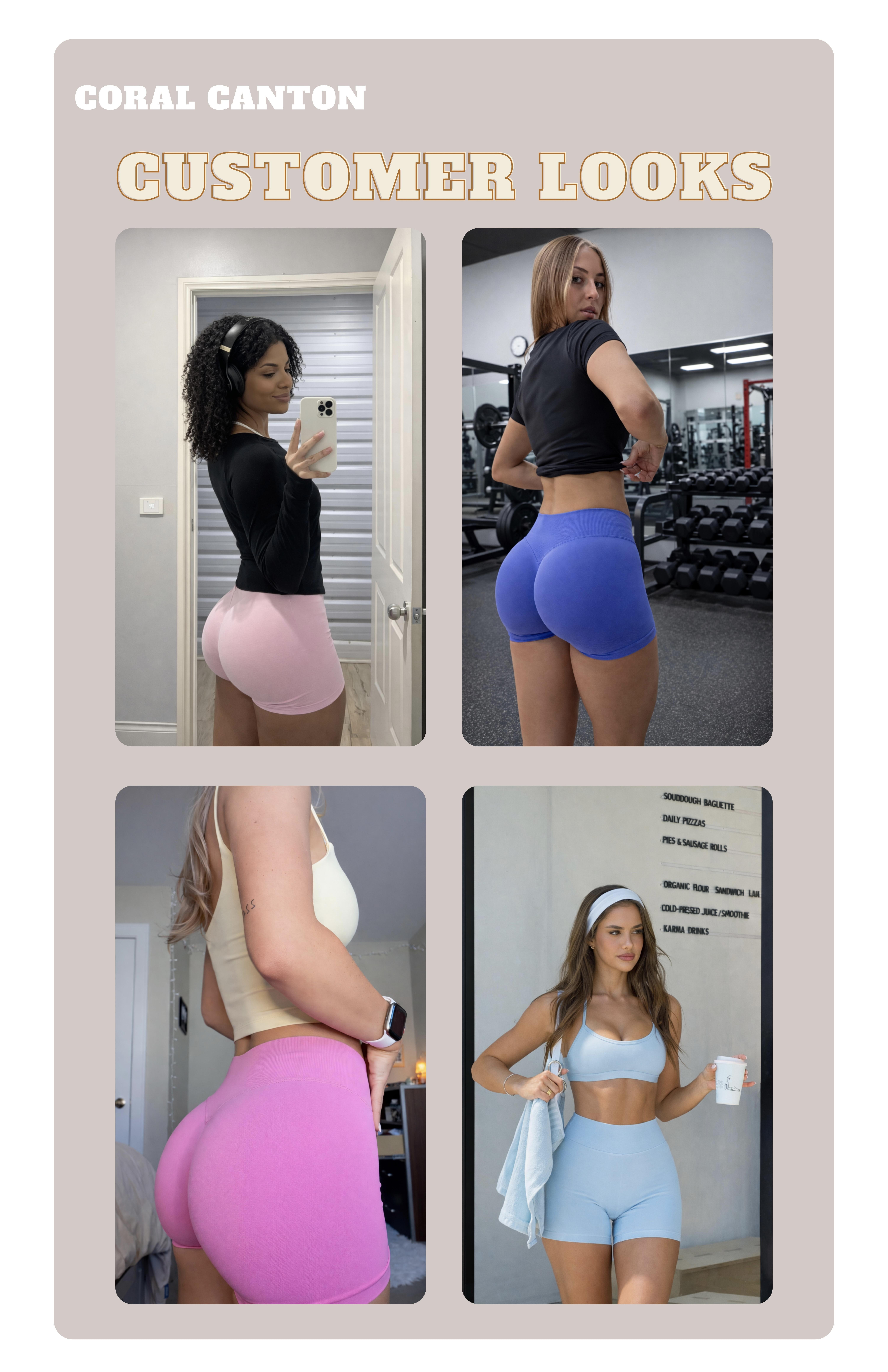 Coral Canton Sports Shorts High Waistband Butt Lifting