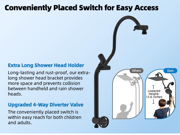 Hibbent Upgraded All Metal 10"Rainfall Showerhead Combo, High Pressure Shower Head with 10-Spray Mode Handheld, Innovative 4-way Diverter with Pause Mode, 71'' Shower Hose and Handheld Holder, Black