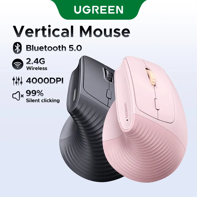 UGREEN Vertical Mouse Bluetooth 5.0 & 2.4G Wireless Ergonomic Mouse with 5 Buttons, 4000 DPI, Balck & Pink Ergonomic Mouse Compatible with PC/Laptop，Only 2.4G Model(Bluetooth not supported),TikTokShopBlackFriday ,TikTokShopHolidayHaul