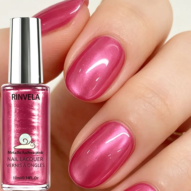Vivid Shimmer Fuchsia Metallic Pink Nail Polish Glossy Metal Finish Long‑Wear Night Out Festival Nail Gift for Girls
