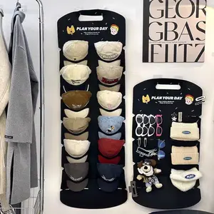 Felt Hanging Cap Storage Box with Adhesive Hook Moisture-Proof Baseball Hat Organizer 6/12 Grids for Easy Access, Linen Felt Material