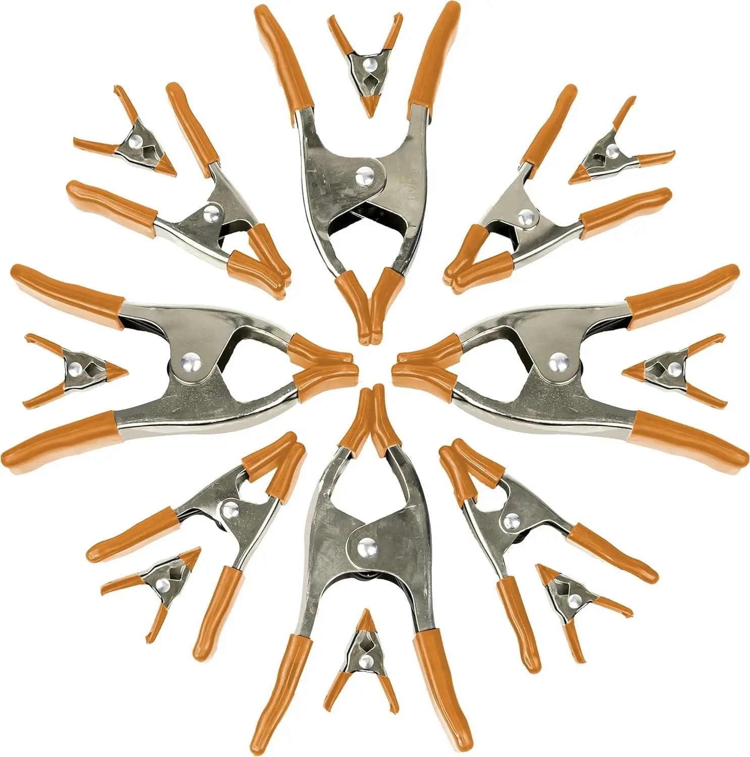 WELLMAX 16PC Durable Nickel-Plated Metal Spring Clamps Set - Quick Release, Non-Slip Comfortable Plastic Handles, Rubber Padding, 8x2in, 4x4in, 4x6in Sizes, for Photographers, Picture Framing, Household Projects