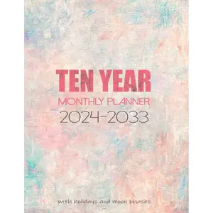 Ten year monthly planner 2024 -2033: Vintage Large Print 10 year calendar Schedule Agenda and Organizer with federal holidays and moon phases Paperback – Large Print, June 28, 2023