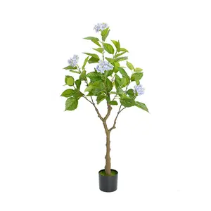 47 Inch Faux Hydrangea Tree with Pot, Artificial Indoor Flower Plant, Decorative Fake Hydrangea Tree for Home, Office & Living Room