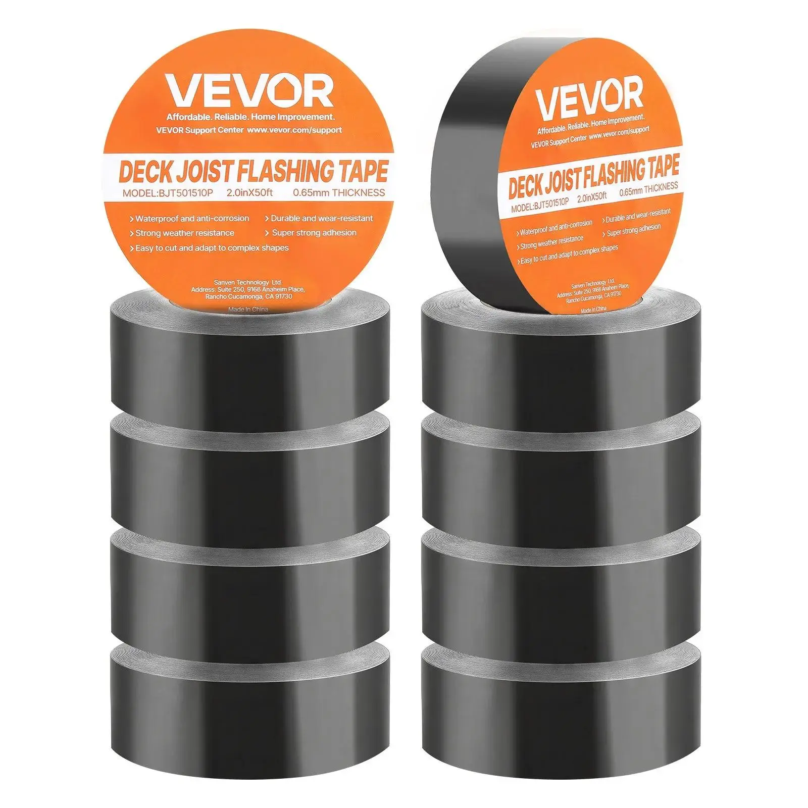【SummerFinds】VEVOR Deck Joist Tape, 2 inch x 50 ft, 10 Pack, Weather-Resistant Waterproof Flashing Butyl Joist Tape for Decking, Self-Adhesive, for Wood Decks, Beams Roofs, RVs, House, and Pipes Repair, Black