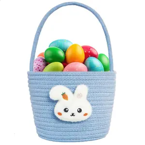 Easter Basket for Kids, Easter Bunny Basket with Gift Bags and Ribbons, Woven Cotton Rope Egg Easter Baskets for Girls, Boys, Toddler, Babies, Blue