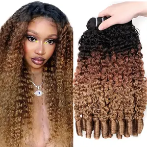PerisModa 15A Ombre Blonde Burmese Curly Human Hair Bundles 1B/30/27 Unprocessed Burmese Raw Hair Extension 100% Human Hair Extensions Virgin Weave Spiral Hair Weft Curly Ends 1/3/4 Pcs