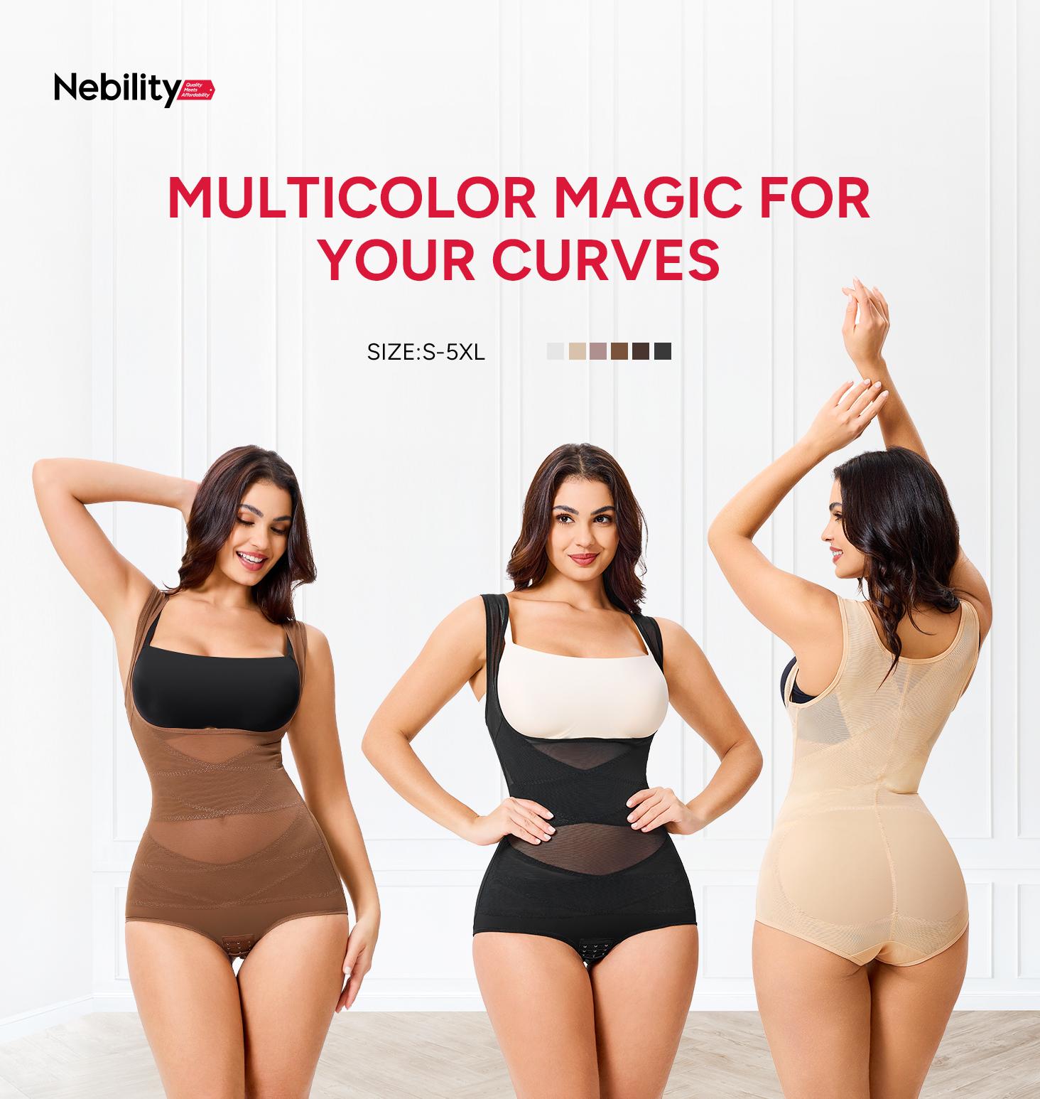 Nebility Women's 2-Piece Shapewear Set,Breathable Mesh Top & High Waist Shorts, Minimalist Comfort, Basic Black, Set of 2,Tummy Control Bbl Womenswear body shapewear Compression Black、Beige